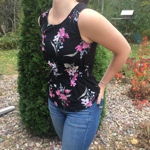 Black floral peplum tank top